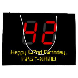 42nd Birthday: Red Digital Clock Style "42" + Name Large Gift Bag