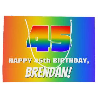 45th Birthday: Colorful, Fun Rainbow Pattern # 45 Large Gift Bag