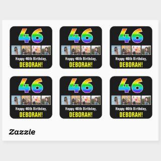 46th Birthday: Rainbow “46”; Custom Photos & Name Square Sticker