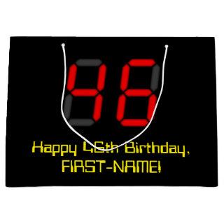 46th Birthday: Red Digital Clock Style "46" + Name Large Gift Bag