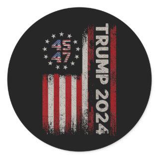 47 Trump 2024 American Flag (on Back) 1  Classic Round Sticker