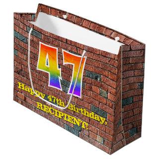 47th Birthday: Fun, Graffiti-Inspired Rainbow # 47 Large Gift Bag