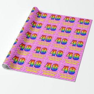 48th Birthday: Pink Stripes & Hearts, Rainbow # 48