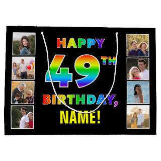 49th Birthday: Rainbow Text, Custom Photos & Name Large Gift Bag