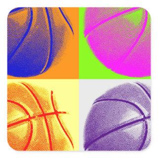4 Colors Pop Art Basketball Square Sticker