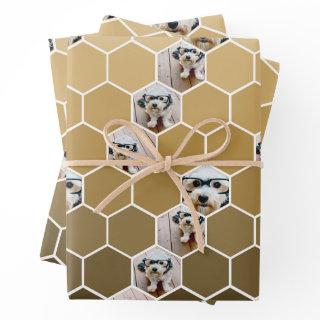 4 Photo Collage - funky hexagon pattern gold Wrapp  Sheets