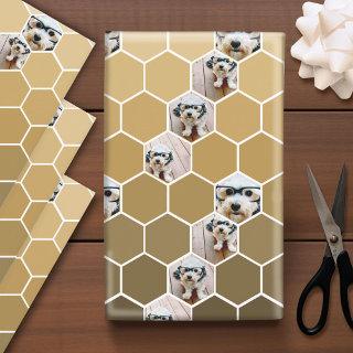4 Photo Collage - funky hexagon pattern gold Wrapp  Sheets