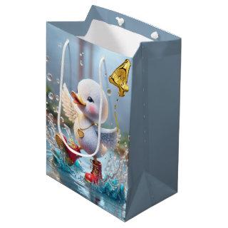 4th Birthday Duckling Dancing in a Puddle Medium Gift Bag