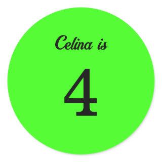 4th Birthday Neon Green Custom Age Name Color Classic Round Sticker