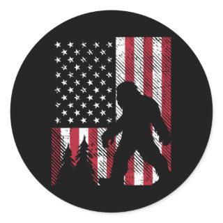 4th July Bigfoot Sasquatch Us Flag Patriotic Men W Classic Round Sticker