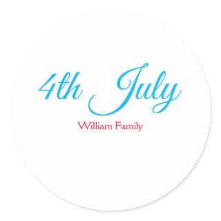 4th July independence day add name text custom Classic Round Sticker