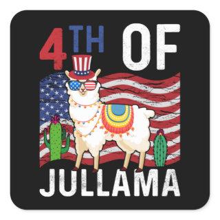 4Th Of Jullama LLama Patriotic US Flag 4th Of July Square Sticker