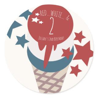 4th of July 2nd Birthday Ice Cream Stars  Classic Round Sticker