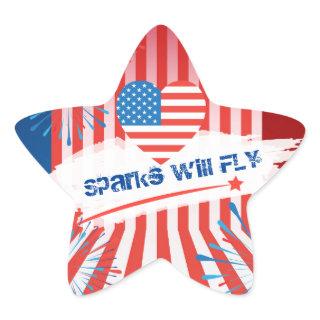 4th of July American USA Flag Heart Personalized Star Sticker