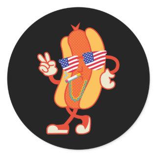 4th Of July Hotdog Funny Fourth Of July Patriotic  Classic Round Sticker