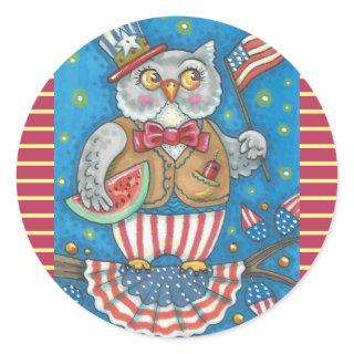 4TH OF JULY PATRIOTIC HOOT OWL STICKERS Rnd *Sheet