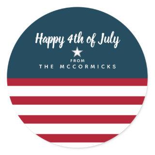 4th of July Patriotic Red White Blue Personalized Classic Round Sticker