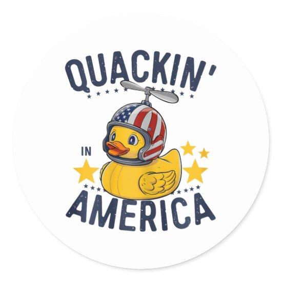 4th Of July Patriotic Rubber Duck Tee Quackin' In  Classic Round Sticker