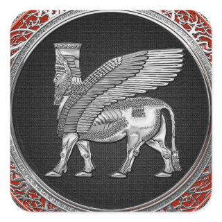 [500] Assyrian Winged Bull - Silver Lamassu Square Sticker