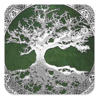 [500] Celtic Tree of Life [Silver] Square Sticker