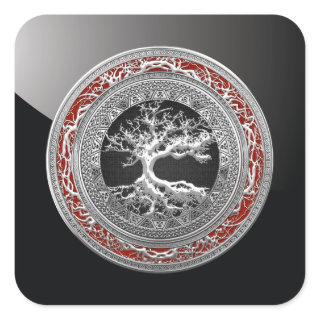 [500] Treasure Trove: Celtic Tree of Life [Silver] Square Sticker