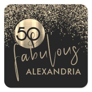50 and Fabulous Black Gold Birthday Square Sticker