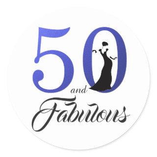 50 and Fabulous Blue | Typography 50th Birthday Classic Round Sticker
