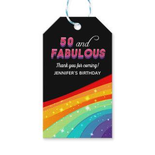 50 and Fabulous Rainbow Sparkle Birthday Thank You Gift Tags