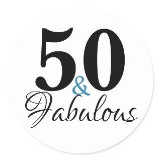 50 and Fabulous Typography 50th Birthday Classic Round Sticker