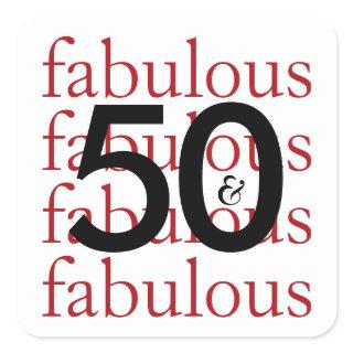 50 and Fabulous Typography 50th Birthday Milestone Square Sticker