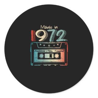 50 Birthday Gifts Year Old Made in 1972 Cassette Classic Round Sticker