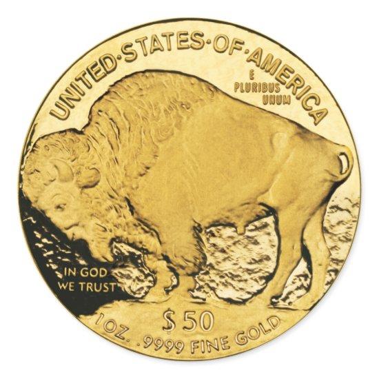 50 Dollar Gold Buffalo Coin Classic Round Sticker