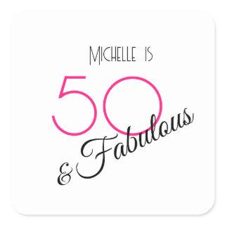 50 & Fabulous Elegant Hot Pink and Black Retro Square Sticker