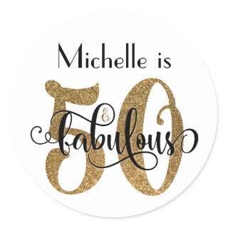 50 & Fabulous Gold Glitter Typography Birthday Classic Round Sticker