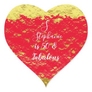 50 & Fabulous Gold Red Glitter Monogram Initials Heart Sticker