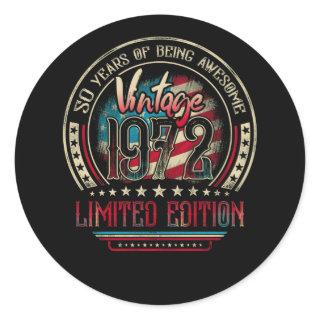50 Years Awesome 50th Birthday Vintage 1972 USA Classic Round Sticker