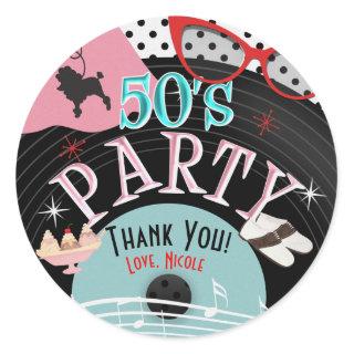 50's 1950's Record Theme Party Custom Favor Classic Round Sticker