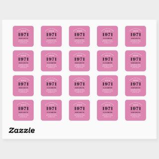 50th Birthday 1971 Pink Black For Her Personalized Square Sticker