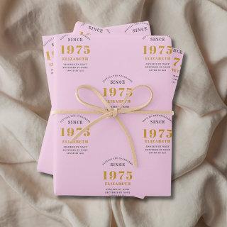 50th Birthday 1975 Add Name Pink Grey  Sheets