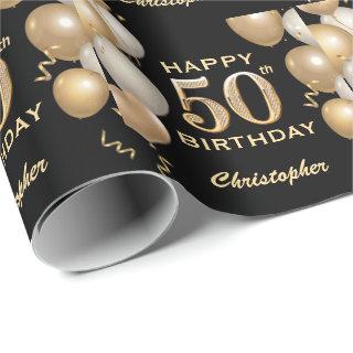 50th Birthday Black and Gold Glitter Balloons