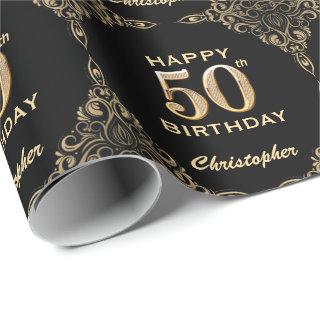 50th Birthday Black and Gold Glitter Frame