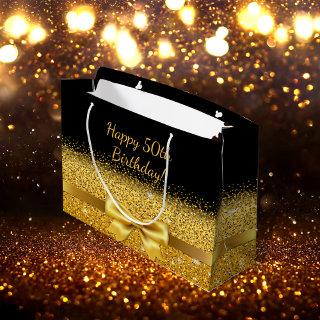 50th birthday black gold bow classic elegant large gift bag