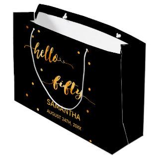 50th birthday black gold hello 50 typography large gift bag