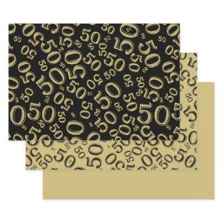 50th Birthday Black & Gold Random Number Pattern  Sheets