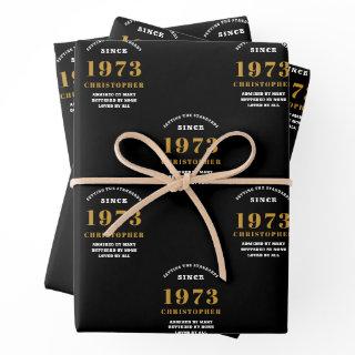 50th Birthday born 1973 Add Name Black Gold  Sheets