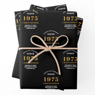 50th Birthday born 1975 Add Name Black Gold  Sheets