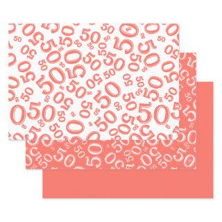 50th Birthday Coral & White Random Number Pattern  Sheets