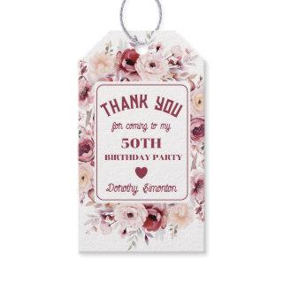 50th Birthday Custom Burgundy Pink Floral Favor Gift Tags