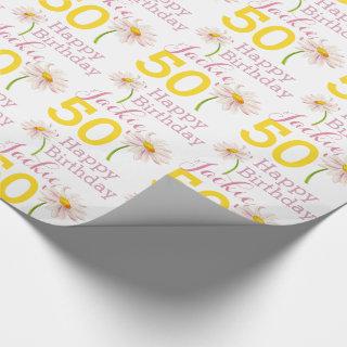 50th birthday daisy flower named gift wrap