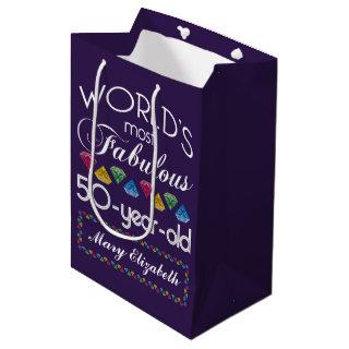 50th Birthday Most Fabulous Colorful Gems Purple Medium Gift Bag
